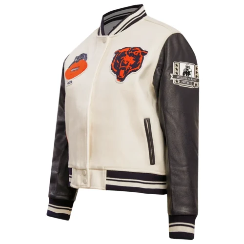 Alternative view of Chicago Bears Retro Classic Women's Wool & Leather White/Black Varsity Jacket