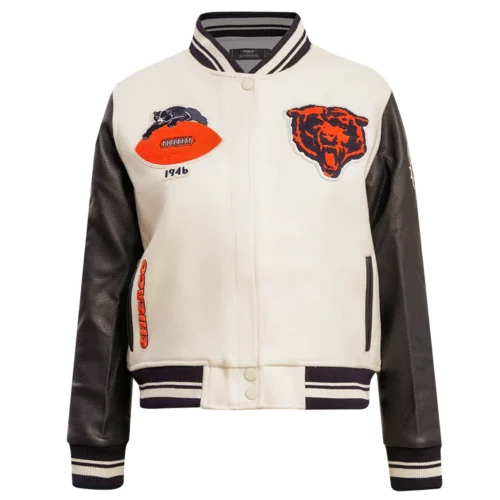 Chicago Bears Retro Classic Women's Wool & Leather White/Black Varsity Jacket