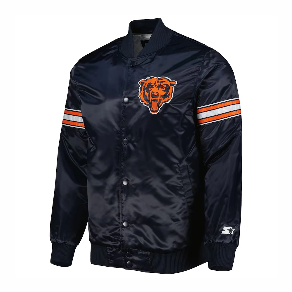 Chicago Bears Starter Pick & Roll Full-Snap Satin Navy Varsity Jacket