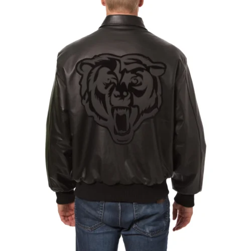 Alternative view of Chicago Bears Shirt Collar Full Leather Black Tonal Bomber Jacket