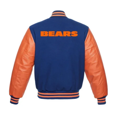 Alternative view of Chicago Bears Letterman Full-Snap Blue/Orange wool & Leather Varsity Jacket