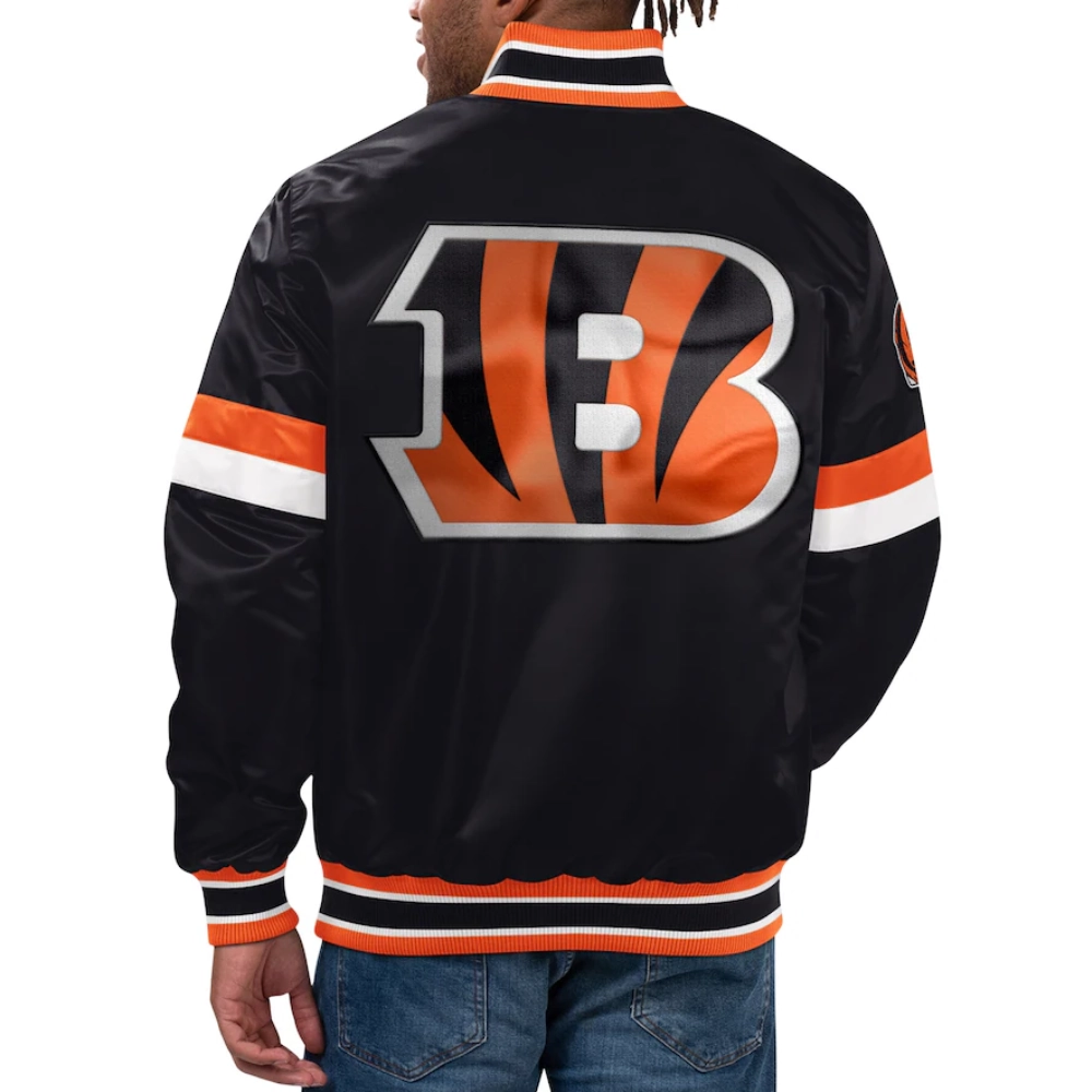 Cincinnati Bengals Home Game Full-Snap Satin Black Varsity Jacket - Image 2