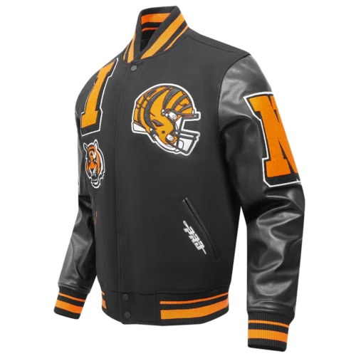 Alternative view of Cincinnati Bengals Mashup Rib Knitted Wool & Leather Varsity Black Jacket