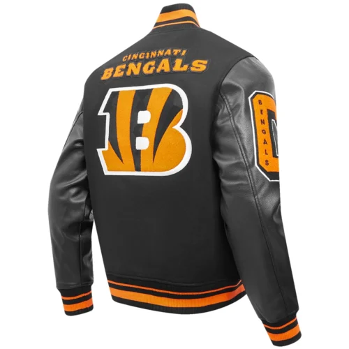 Cincinnati Bengals Mashup Rib Knitted Wool & Leather Varsity Black Jacket - Image 3