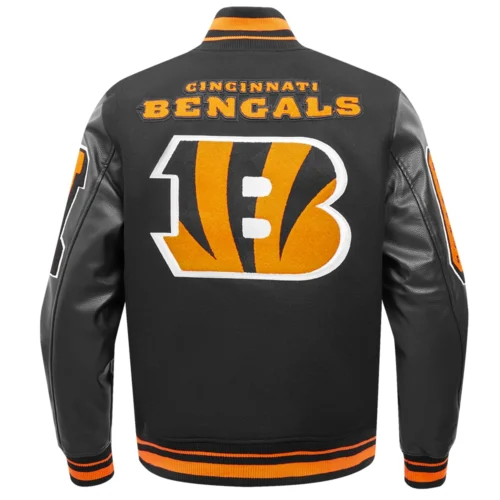 Cincinnati Bengals Mashup Rib Knitted Wool & Leather Varsity Black Jacket - Image 4