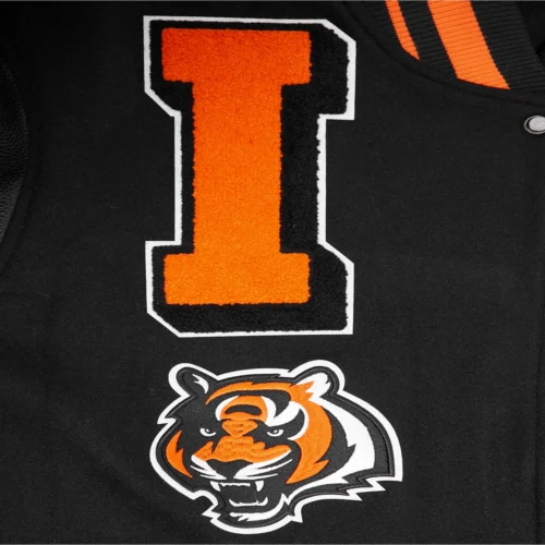 Cincinnati Bengals Mashup Rib Knitted Wool & Leather Varsity Black Jacket - Image 6