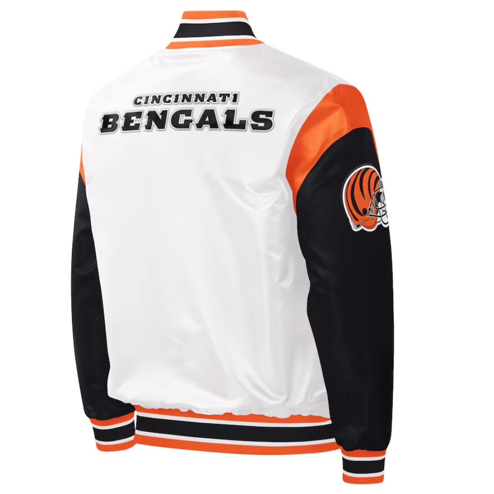 Cincinnati Bengals Pitch Full-Snap Satin White/Black Varsity Jacket - Image 2