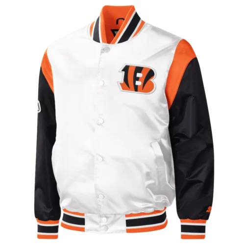 Cincinnati Bengals Pitch Full-Snap Satin White/Black Varsity Jacket