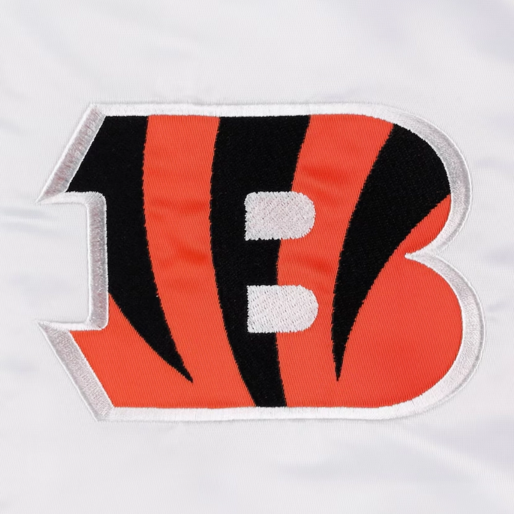 Cincinnati Bengals Pitch Full-Snap Satin White/Black Varsity Jacket - Image 3