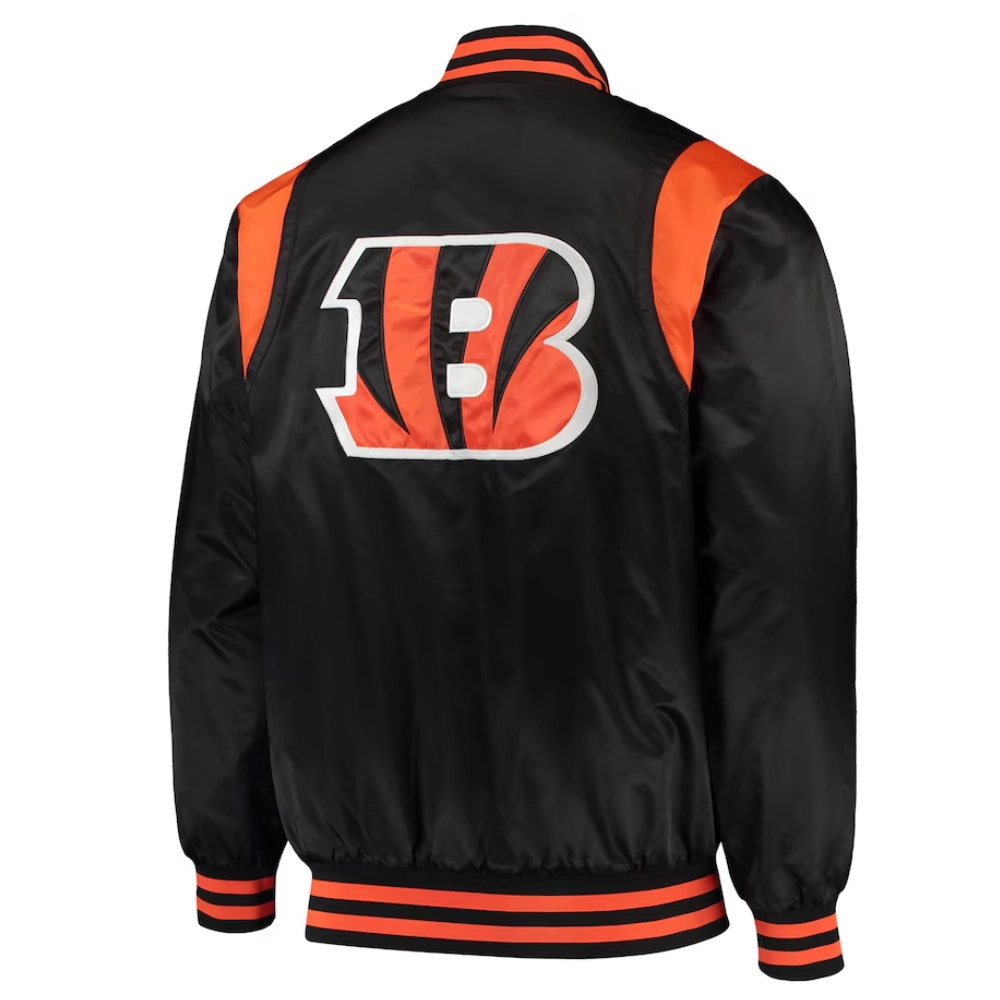 Cincinnati Bengals Prime Time Full-Snap Satin Black Varsity Jacket - Image 2