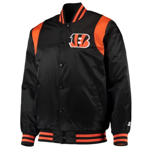 Cincinnati Bengals Prime Time Full-Snap Satin Black Varsity Jacket