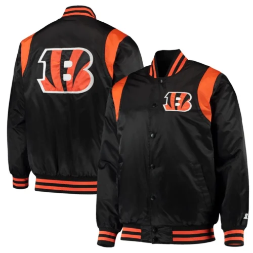Cincinnati Bengals Prime Time Full-Snap Satin Black Varsity Jacket - Image 4