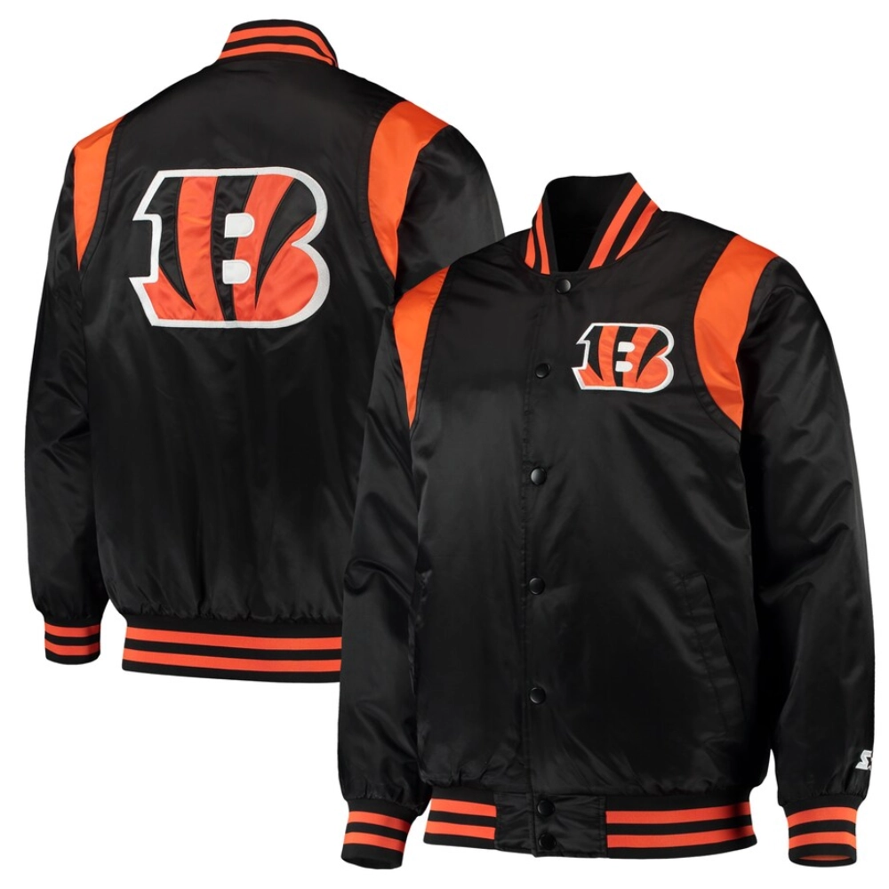 Cincinnati Bengals Prime Time Full-Snap Satin Black Varsity Jacket - Image 4