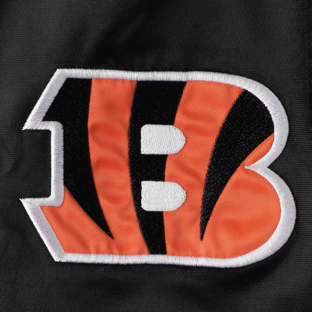 Cincinnati Bengals Prime Time Full-Snap Satin Black Varsity Jacket - Image 3
