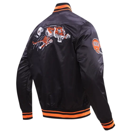 Cincinnati Bengals Retro Classic Full-Snap Satin Black Varsity Jacket - Image 3