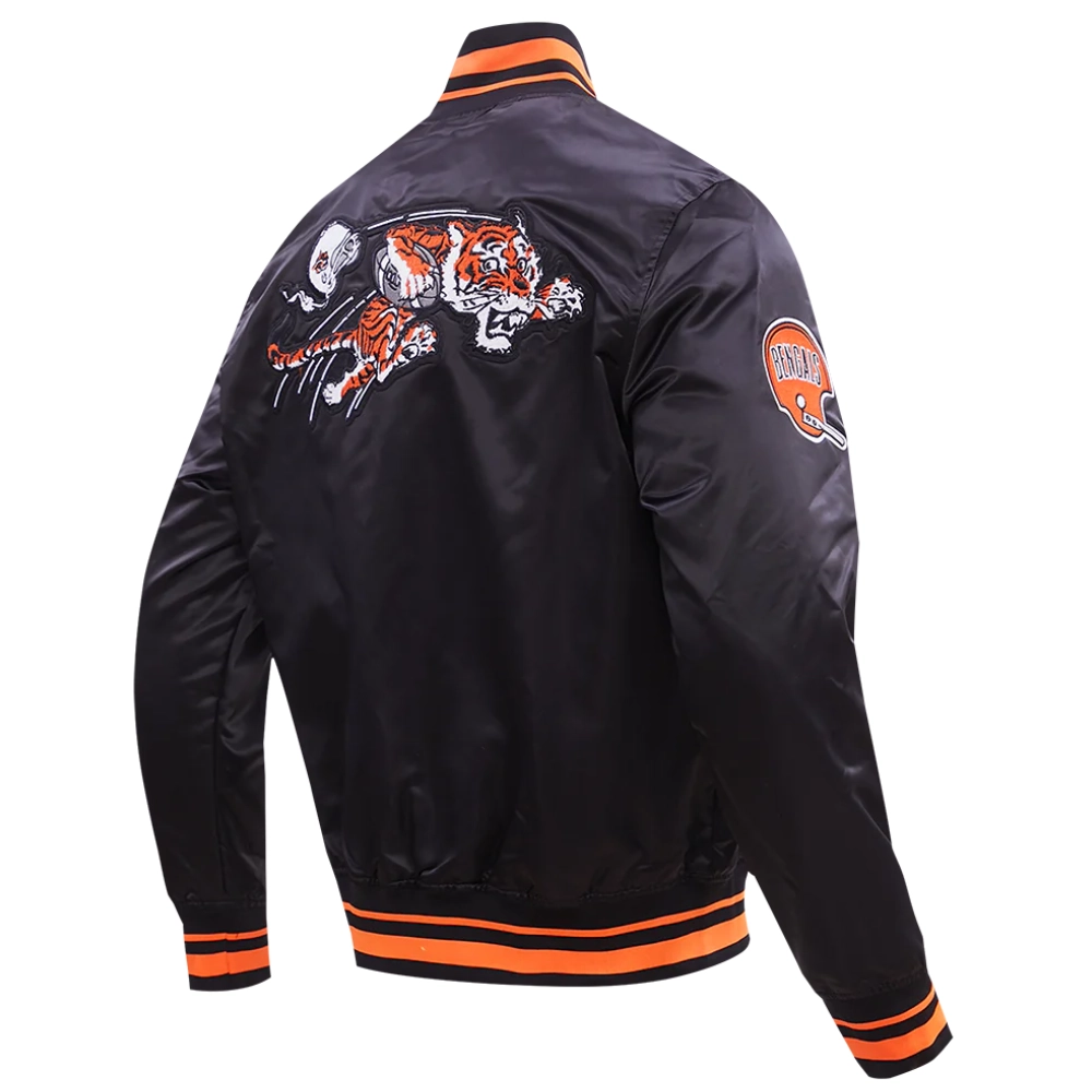 Cincinnati Bengals Retro Classic Full-Snap Satin Black Varsity Jacket - Image 3