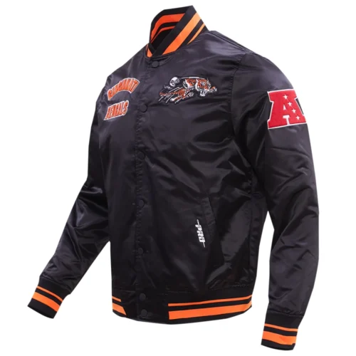 Alternative view of Cincinnati Bengals Retro Classic Full-Snap Satin Black Varsity Jacket