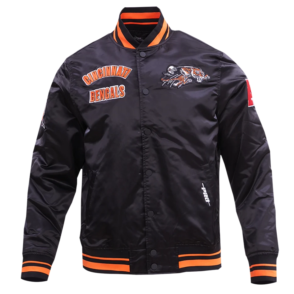 Cincinnati Bengals Retro Classic Full-Snap Satin Black Varsity Jacket