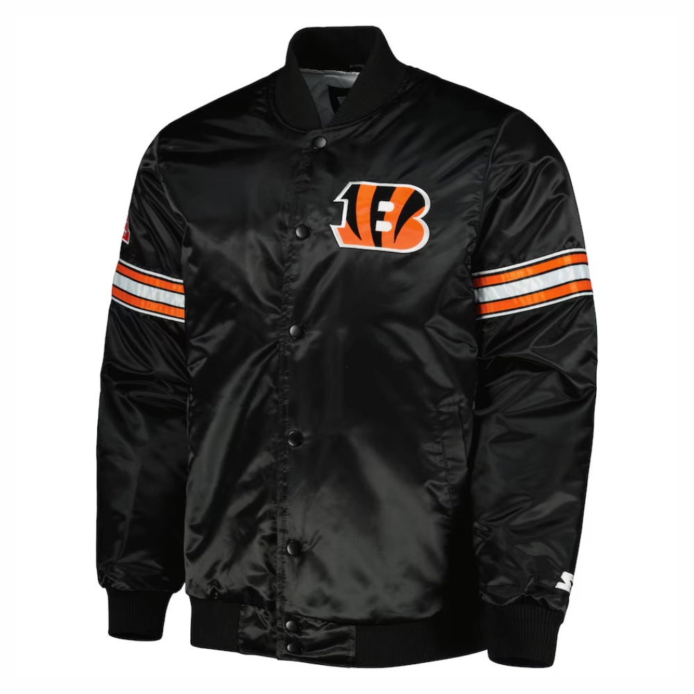 Cincinnati Bengals The Pick & Roll Full-Snap Satin Black Varsity Jacket
