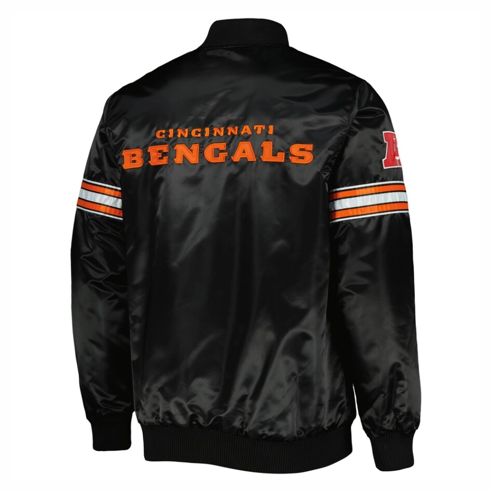 Cincinnati Bengals The Pick & Roll Full-Snap Satin Black Varsity Jacket - Image 2