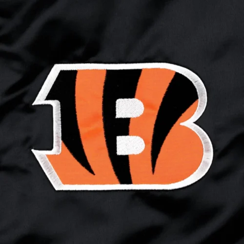 Cincinnati Bengals The Pick & Roll Full-Snap Satin Black Varsity Jacket - Image 3