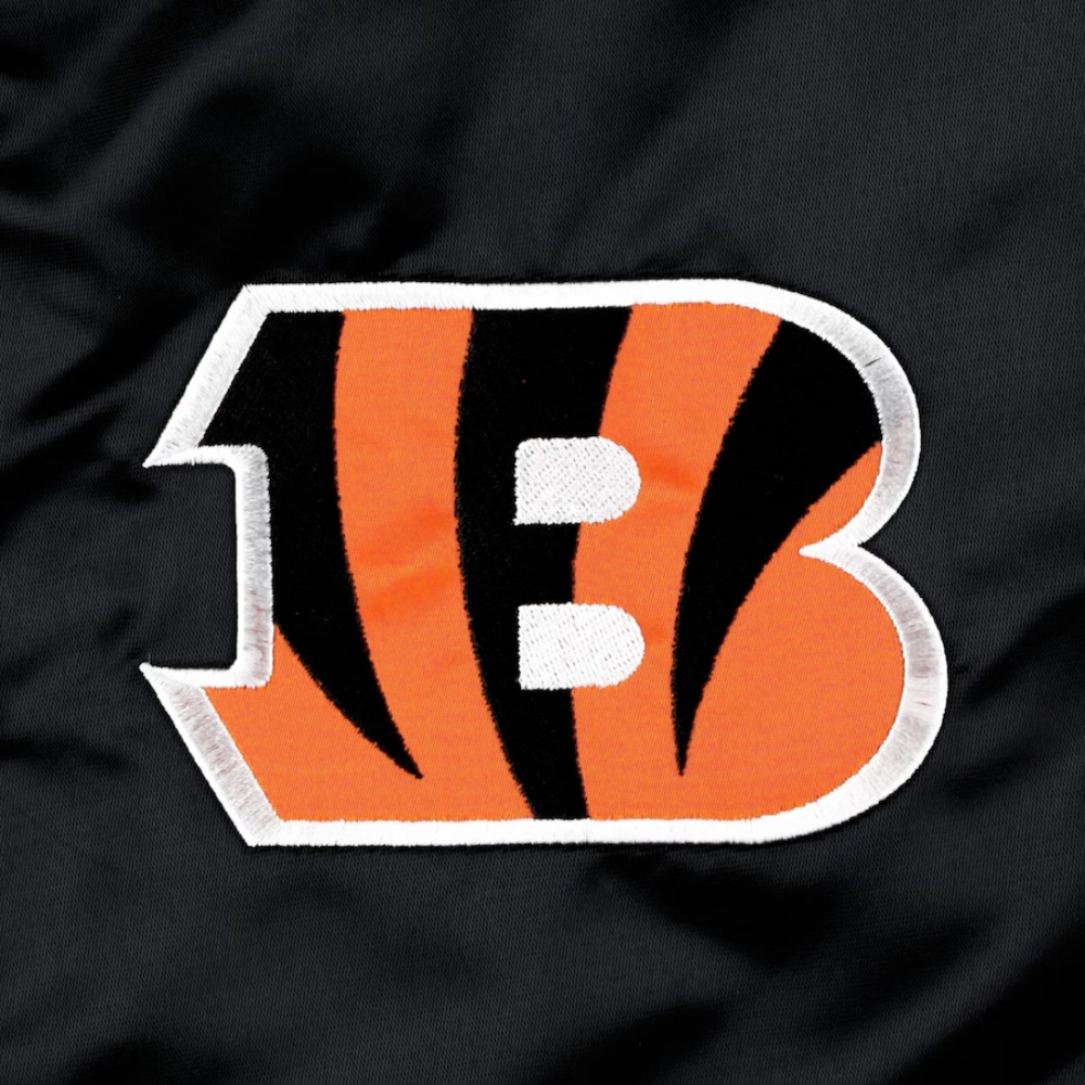 Cincinnati Bengals The Pick & Roll Full-Snap Satin Black Varsity Jacket - Image 3