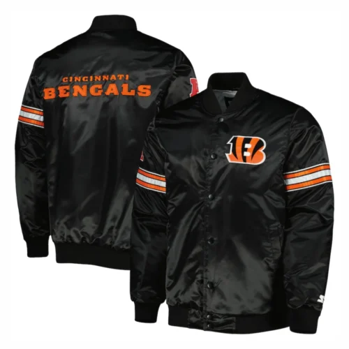 Cincinnati Bengals The Pick & Roll Full-Snap Satin Black Varsity Jacket - Image 4