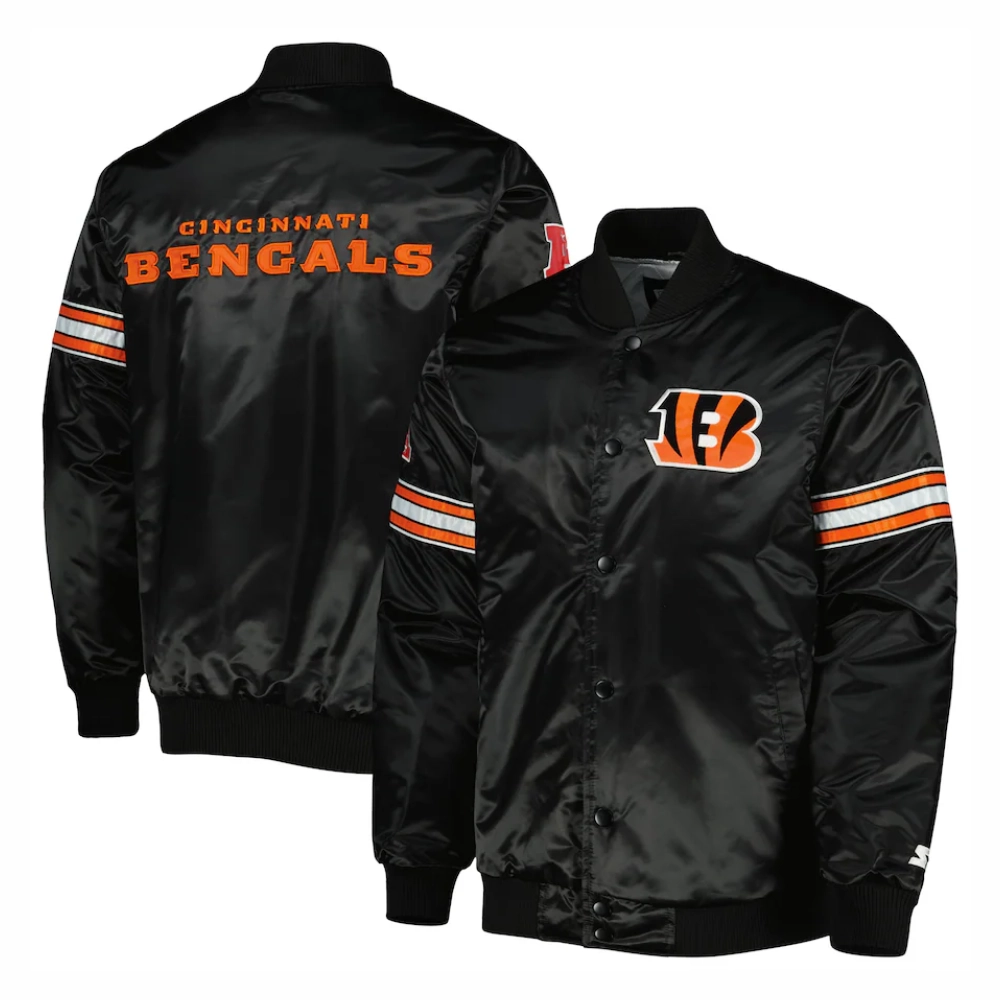 Cincinnati Bengals The Pick & Roll Full-Snap Satin Black Varsity Jacket - Image 4
