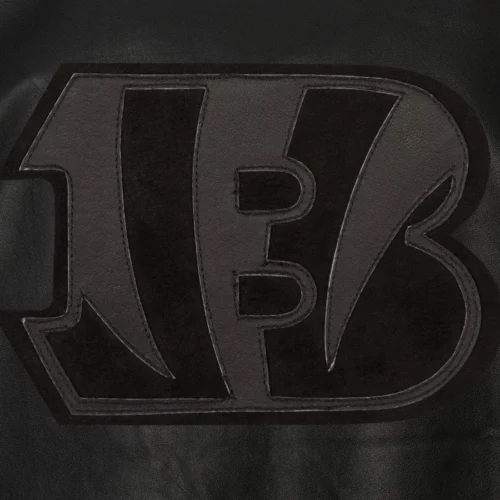 Cincinnati Bengals Shirt Collar Full Leather Black Tonal Bomber Jacket - Image 3