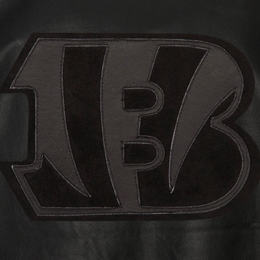 Cincinnati Bengals Shirt Collar Full Leather Black Tonal Bomber Jacket - Image 3