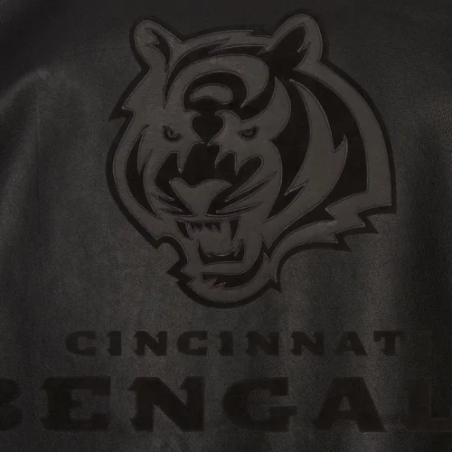 Cincinnati Bengals Shirt Collar Full Leather Black Tonal Bomber Jacket - Image 4