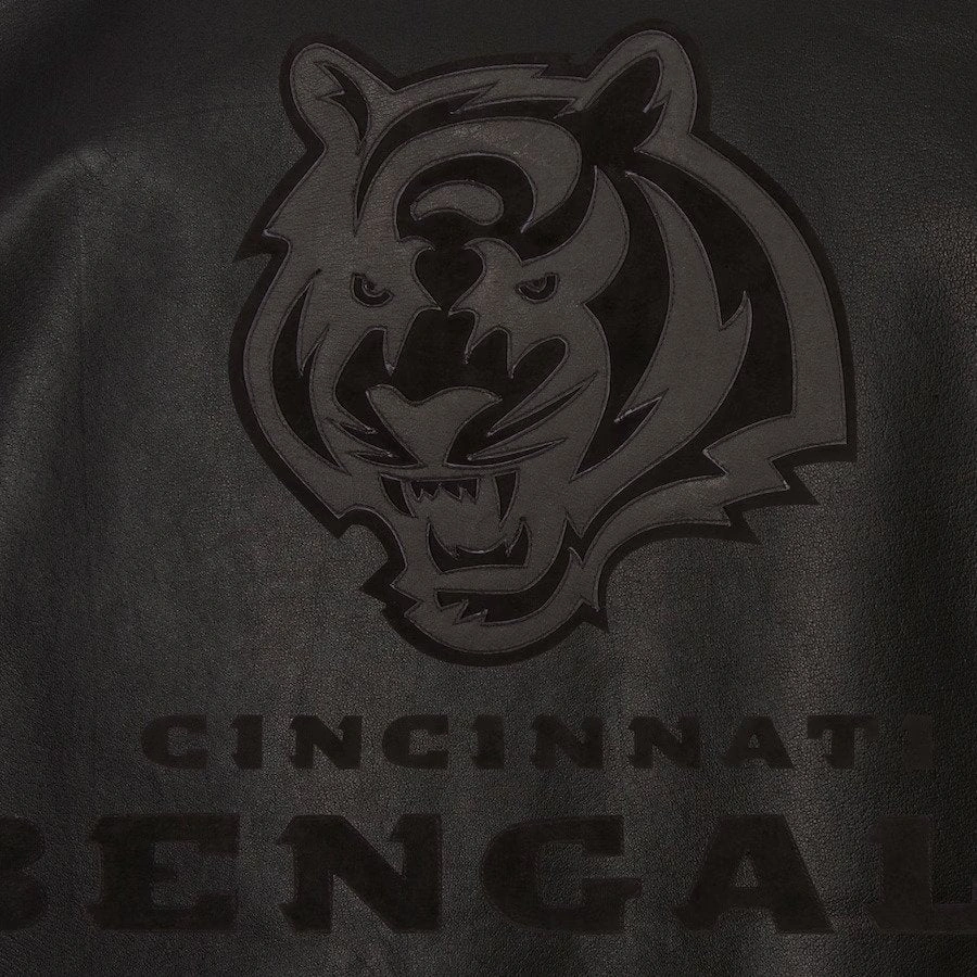 Cincinnati Bengals Shirt Collar Full Leather Black Tonal Bomber Jacket - Image 4