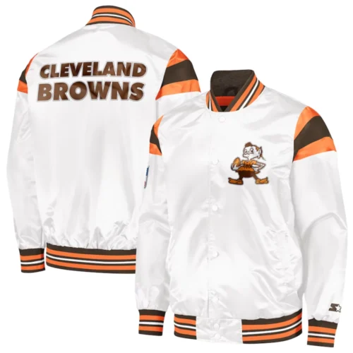 Cleveland Browns Full-Snap Satin White Varsity Jacket - - Image 3