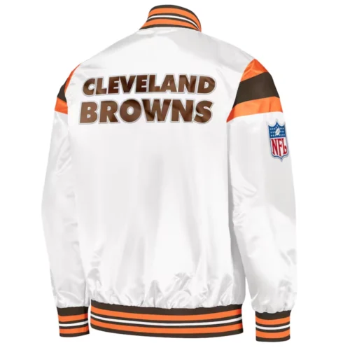 Alternative view of Cleveland Browns Full-Snap Satin White Varsity Jacket -