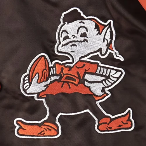 Cleveland Browns Lead Off Full-Snap Satin Brown/Orange Varsity Jacket - Image 3