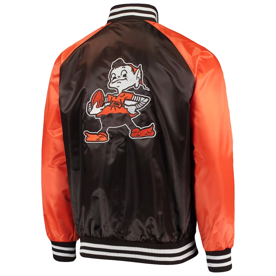 Cleveland Browns Lead Off Full-Snap Satin Brown/Orange Varsity Jacket - Image 2
