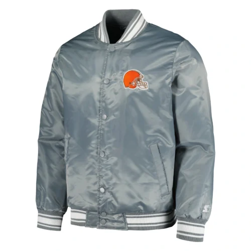 Cleveland Browns Locker Room Full-Snap Satin Gray Varsity Jacket