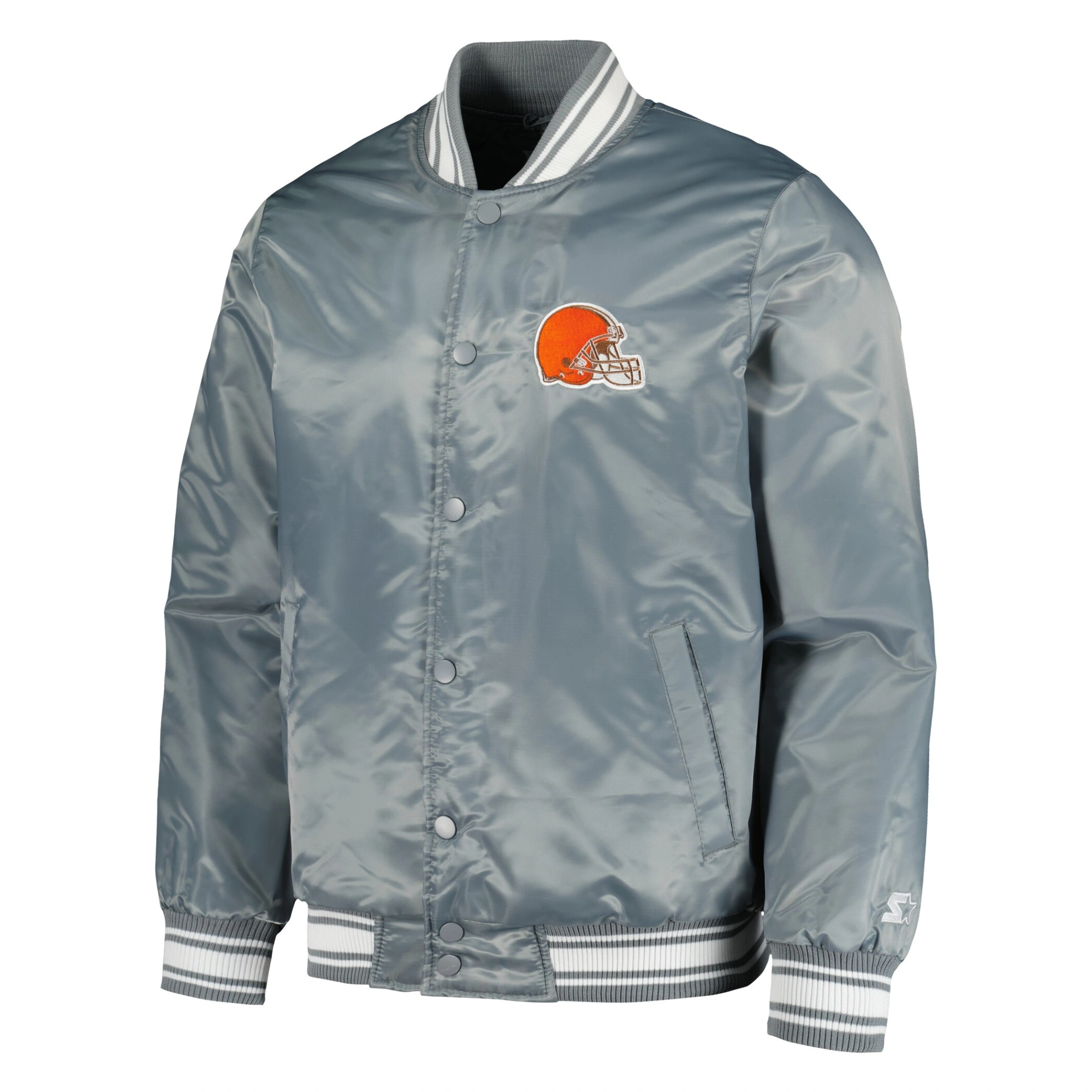 Cleveland Browns Locker Room Full-Snap Satin Gray Varsity Jacket