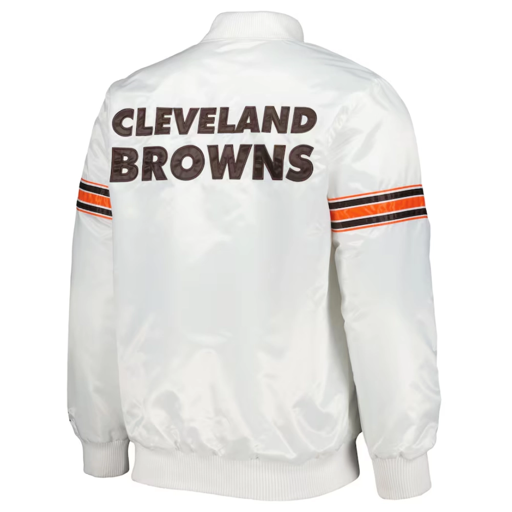 Cleveland Browns Power Forward Full-Snap Satin White Varsity Jacket - Image 2