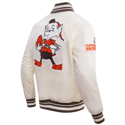 Cleveland Browns Retro Classic Full-Snap Satin White Varsity Jacket - Image 3