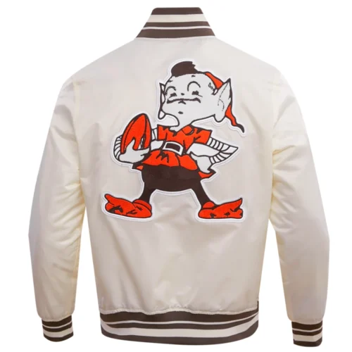 Cleveland Browns Retro Classic Full-Snap Satin White Varsity Jacket - Image 7