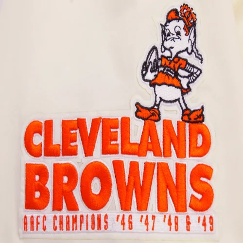 Cleveland Browns Retro Classic Full-Snap Satin White Varsity Jacket - Image 6