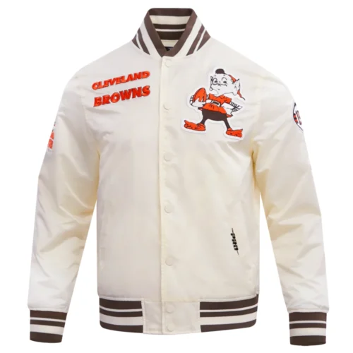 Cleveland Browns Retro Classic Full-Snap Satin White Varsity Jacket