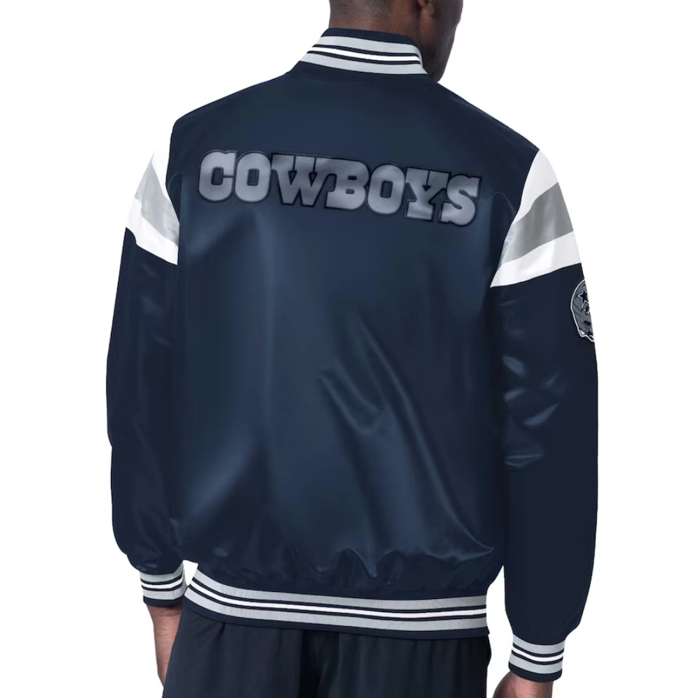 Dallas Cowboys Full-Snap Satin Navy Varsity Jacket - Image 2