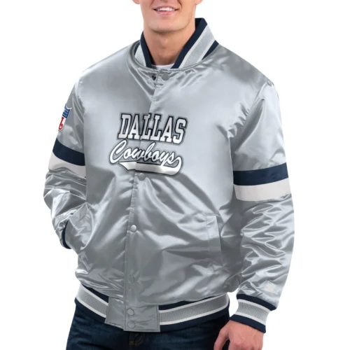 Dallas Cowboys Home Game Satin Gray Varsity Jacket