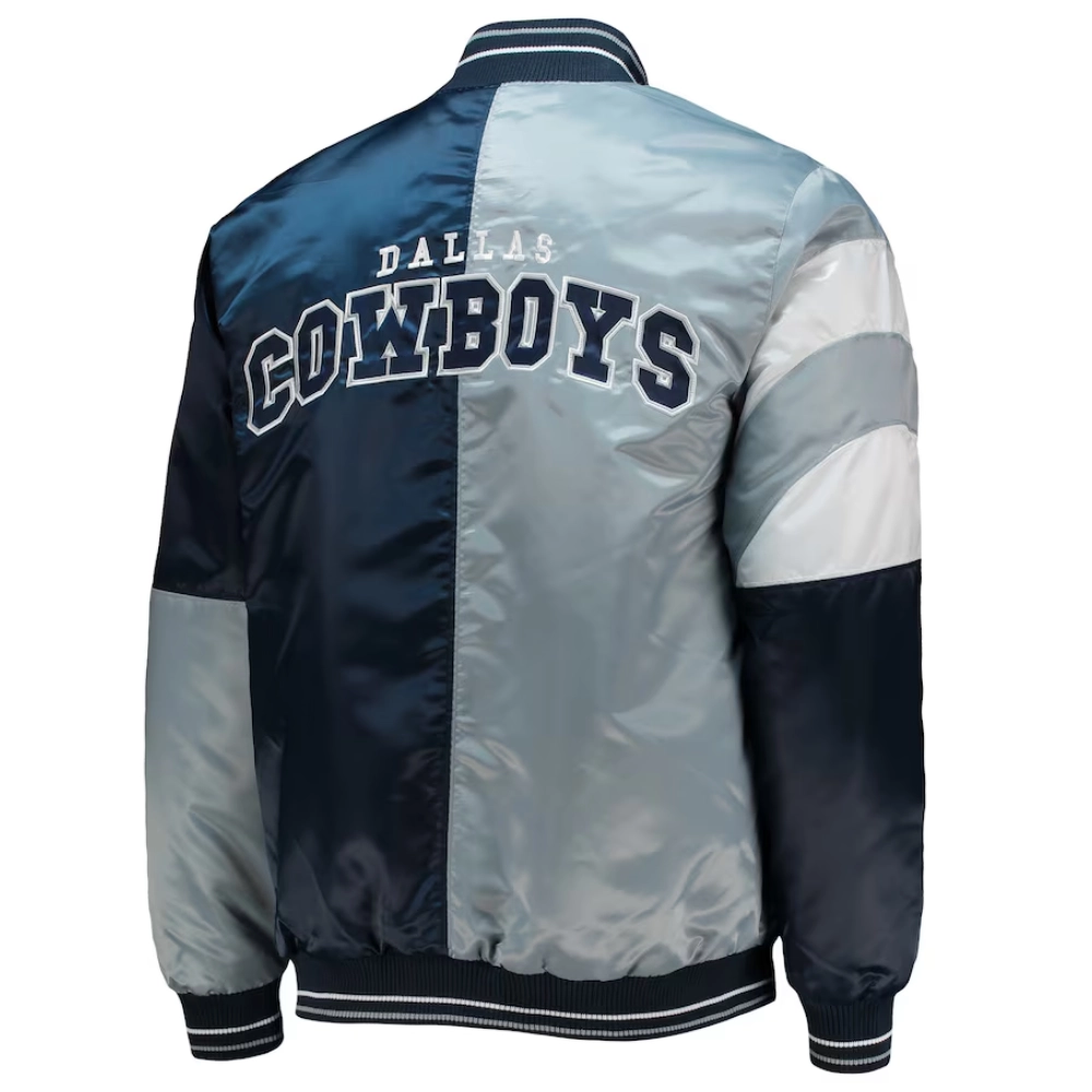 Dallas Cowboys Leader Satin Grey/Navy Varsity Jacket - Image 2