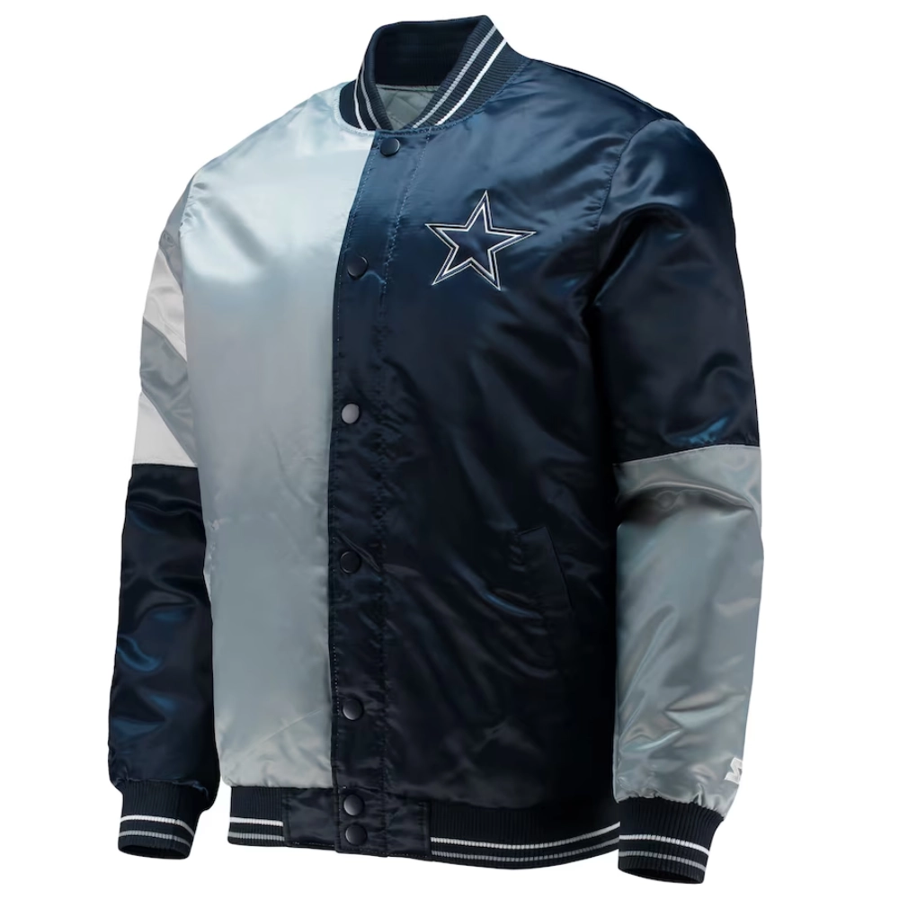 Dallas Cowboys Leader Satin Grey/Navy Varsity Jacket