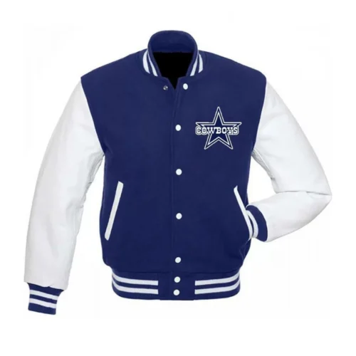 Dallas Cowboys Letterman Wool & Leather White/Blue Varsity Jacket