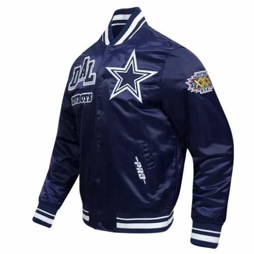 Alternative view of Dallas Cowboys Mashup Full-Snap Satin Navy Varsity Jacket