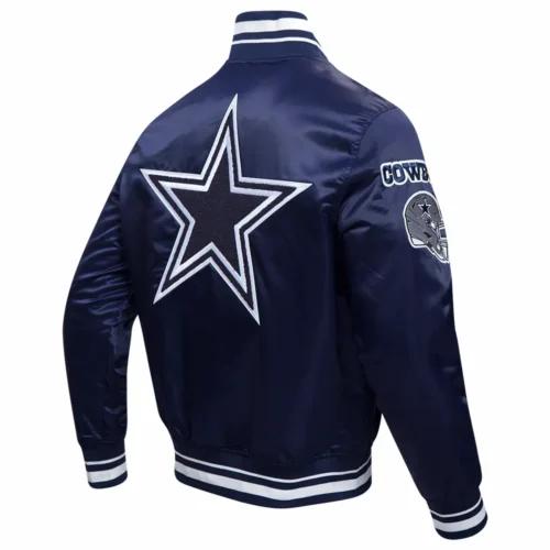 Dallas Cowboys Mashup Full-Snap Satin Navy Varsity Jacket - Image 3